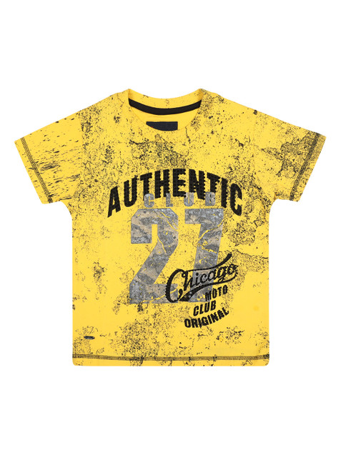 

Lil Tomatoes Boys Yellow Printed Round Neck T-shirt