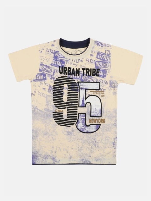 

Lil Tomatoes Boys Cream-Coloured Printed Round Neck T-shirt