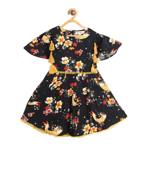 

Bella Moda Girls Black Printed Fit and Flare Dress