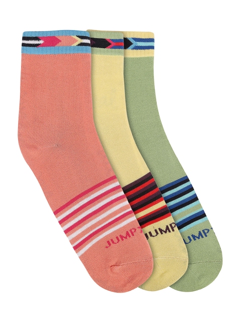 

JUMP USA Women Pack of 3 Striped Above Ankle-Length Socks, Orange