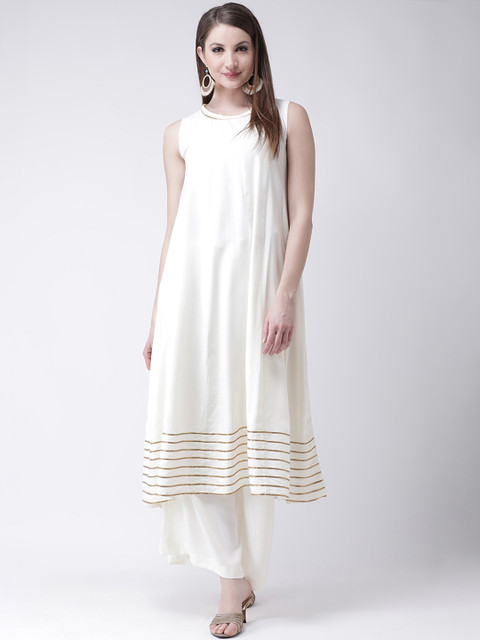 

Castle Women Off-White Striped A-Line Kurta