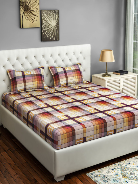 

SWAYAM Multicoloured Geometric 144 TC Cotton 1 Queen Bedsheet with 2 Pillow Covers, Multi