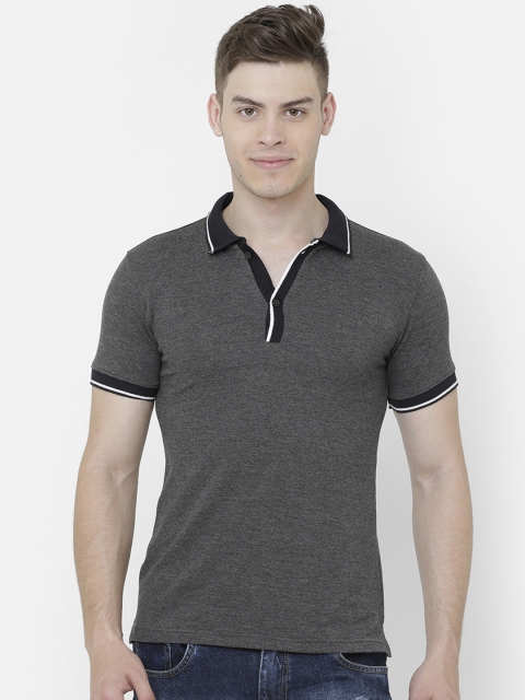 

ELEGANCE Men Grey Solid Polo Collar T-shirt