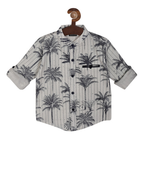 

RIKIDOOS Boys Grey & Navy Blue Regular Fit Printed Casual Shirt