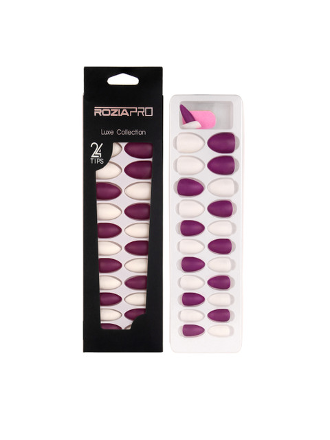 

Rozia Set of 24 Artificial Nails With Glue Long Tips, Purple