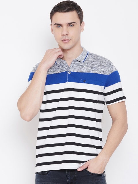

NEVA Men White Striped Polo Collar T-shirt