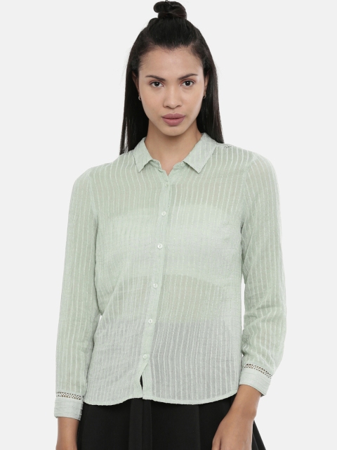 

Chumbak Women Sea Green Regular Fit Striped Casual Shirt
