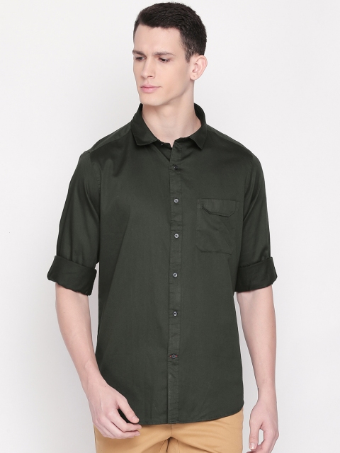 

Solemio Men Olive Green Regular Fit Solid Casual Shirt