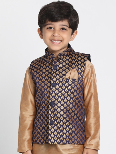 

JBN Creation Boys Navy Blue & Gold-Toned Woven Design Nehru Jacket