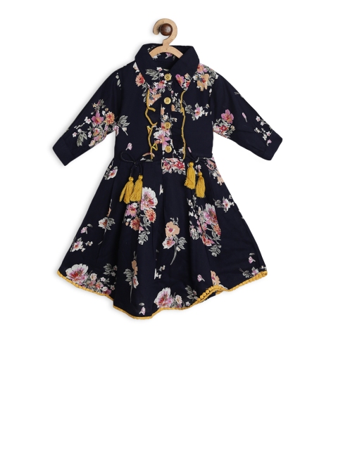 

Bella Moda Girls Navy Blue Printed Shirt Dress