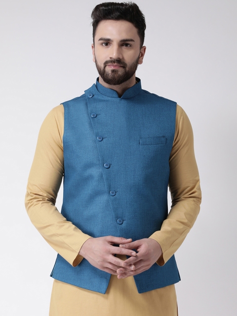 

TABARD Men Blue Solid Woven Pure Cotton Nehru Jacket