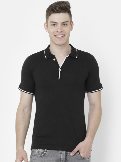 ELEGANCE Men Black Solid Polo Collar T-shirt