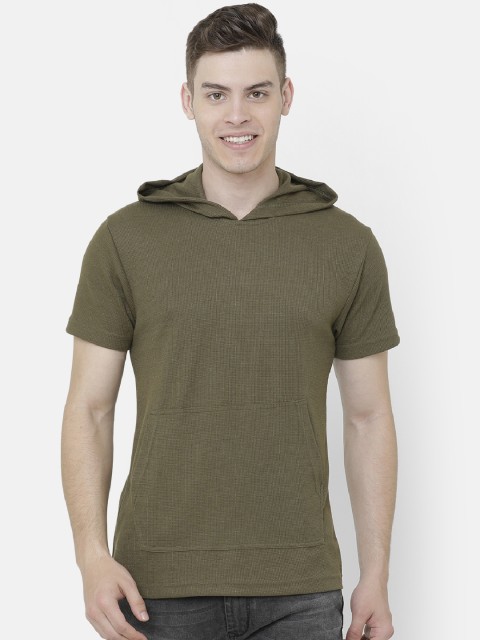 

ELEGANCE Men Green Solid Hood T-shirt
