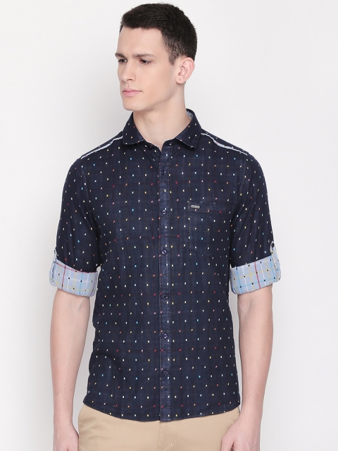 

Solemio Men Navy Blue Regular Fit Printed Casual Shirt