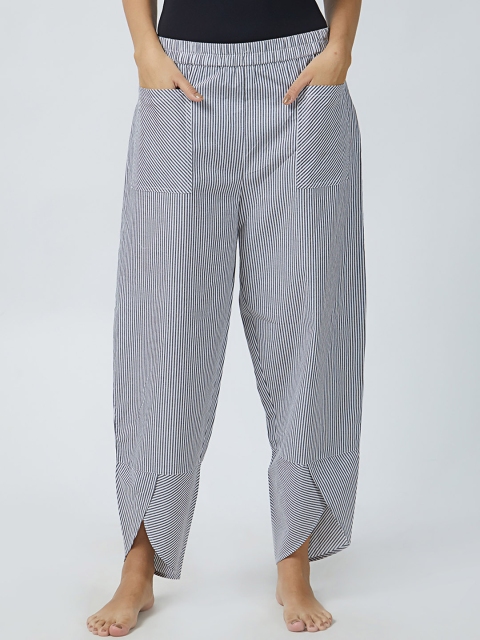 

Mystere Paris Women Charcoal Grey & White Striped Lounge Pants