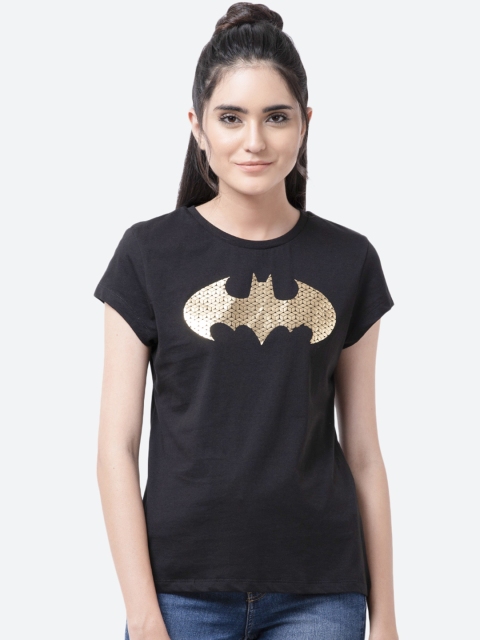 

Free Authority Women Black Batman Printed Round Neck T-Shirt