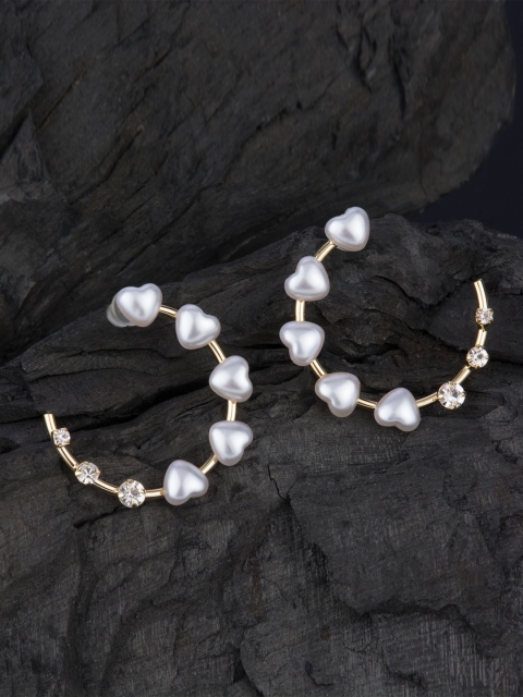 E2O Gold-Plated White Contemporary Half Hoop Earrings
