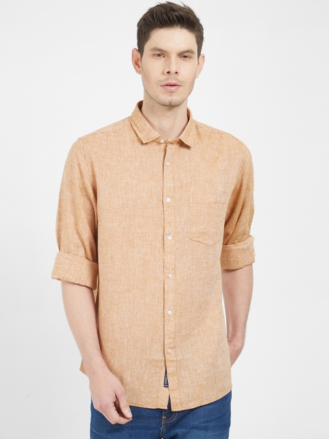 

Solemio Men Beige Regular Fit Self Design Casual Shirt