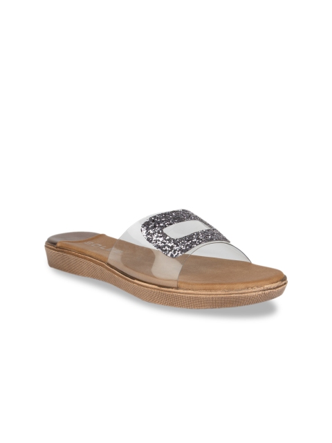 

SOLES Women Grey Embellished Open Toe Flats
