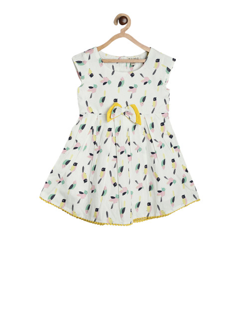 

Bella Moda Girls White & Pink Birds Printed Fit and Flare Dress