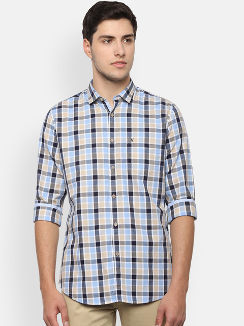 

Van Heusen Sport Men Blue & Grey Slim Fit Checked Casual Shirt