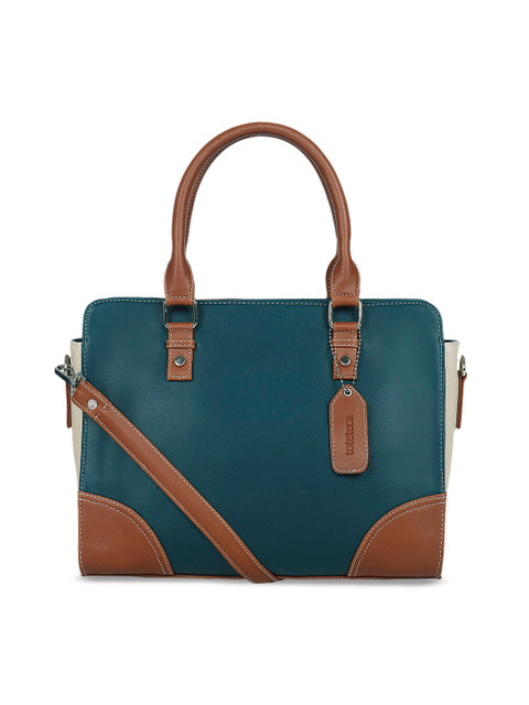 

Toteteca Teal Blue & Brown Colourblocked Handheld Bag