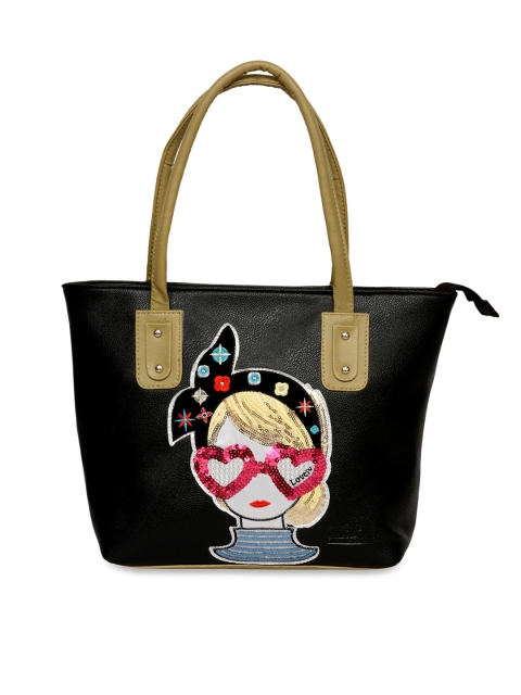

Pink Potato Black & Red Embellished Leather Handheld Bag