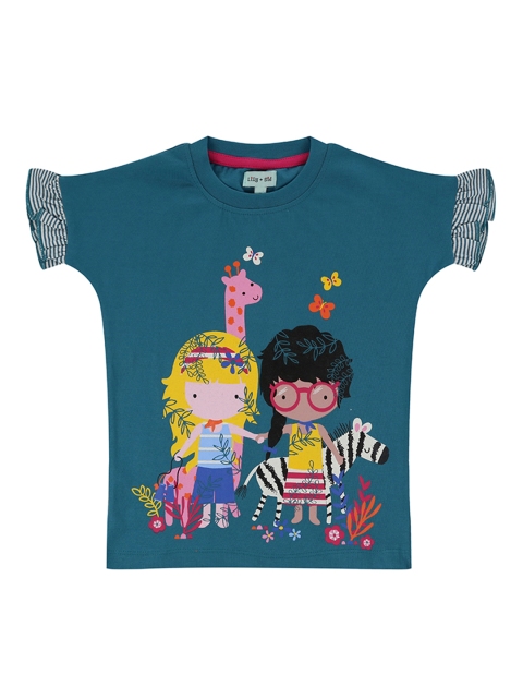 

Lilly and Sid Girls Teal Green Printed Organic Cotton Knitted Top
