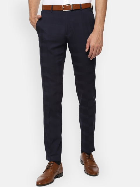 

Van Heusen Men Navy Blue Slim Fit Solid Regular Trousers