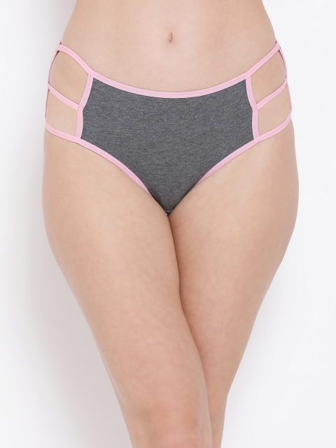

Clovia Women Grey Solid Hipster Briefs With Cage Sides PN3406P05