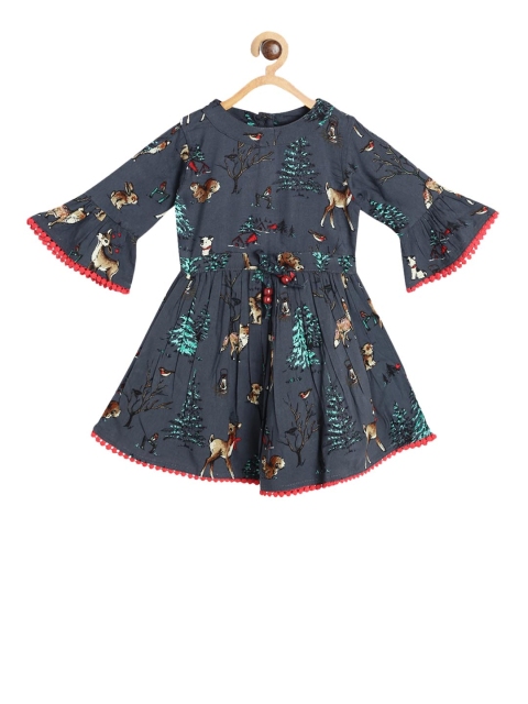 

Bella Moda Girls Grey Printed Fit and Flare Dress