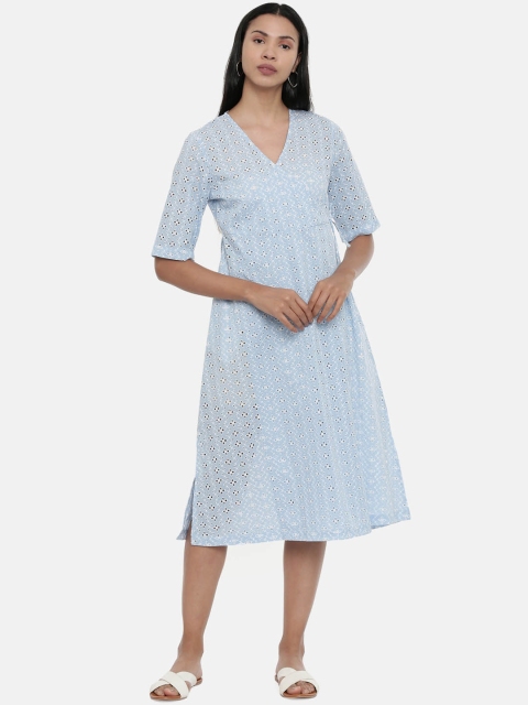

Chumbak Women Blue Embroidered Wrap Dress