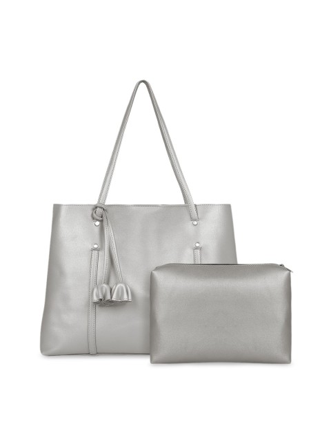 

Toteteca Silver-Toned Solid Tote Bag With Pouch