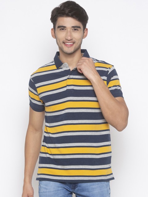 

Globus Men Yellow & Blue Striped Polo Collar T-shirt