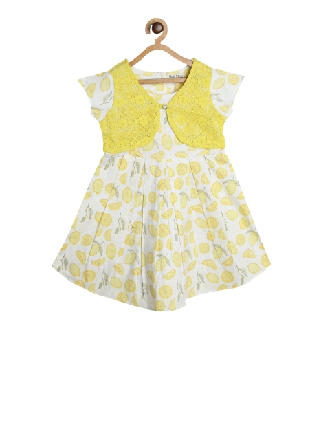 

Bella Moda Girls White & Yellow Printed Fit and Flare Dress
