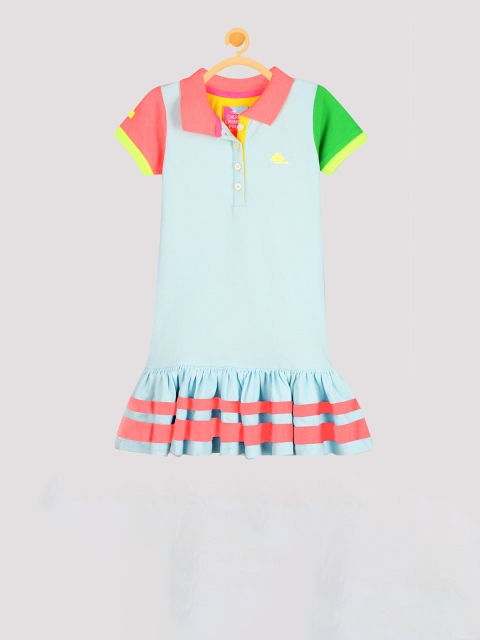 

Cherry Crumble Girls Turquoise Blue Colourblocked T-shirt Dress