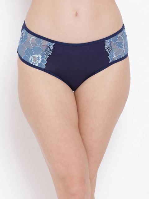 

Clovia Women Blue Self-Design Hipster Briefs With Lace Inserts PN3429P08