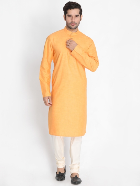 

VASTRAMAY Men Yellow & Cream-Coloured Solid Kurta with Pyjamas