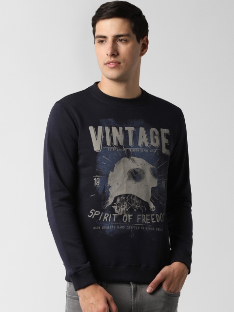 

Peter England Casuals Men Navy Blue Printed Sweatshirt
