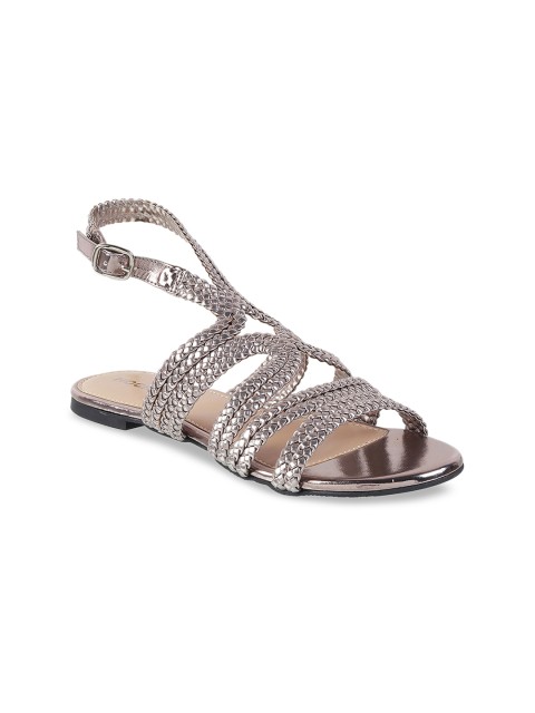

Mochi Women Silver-Toned Textured Open Toe Flats