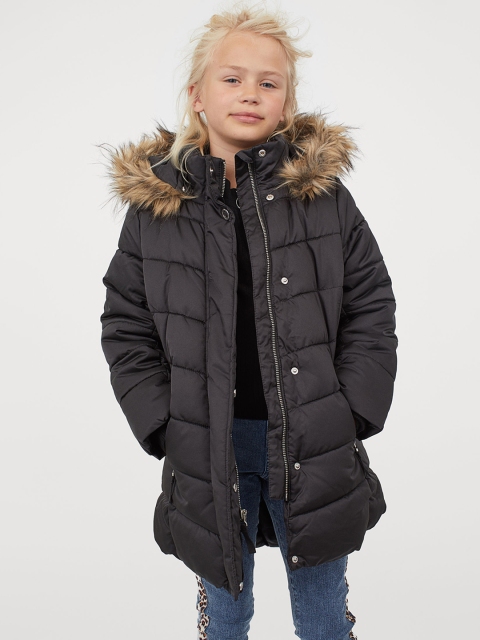 

H&M Girls Black Solid Padded Jacket