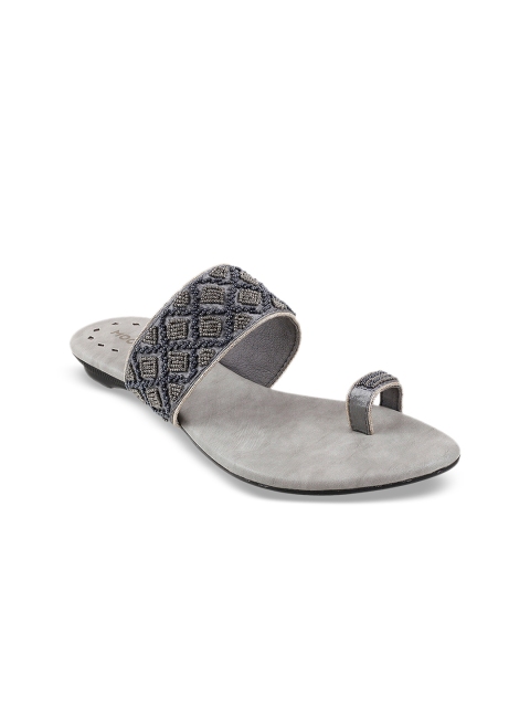 

Mochi Women Grey Embellished One Toe Flats