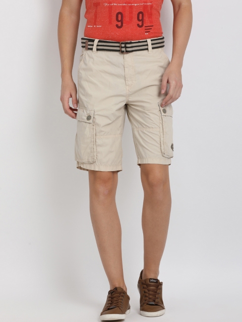 

t-base Men Beige Solid Regular Fit Cargo Shorts