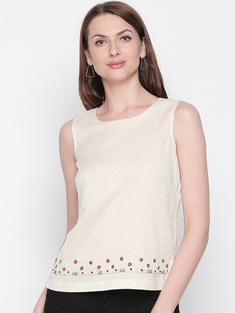 

AKKRITI BY PANTALOONS Women Off-White Solid Top