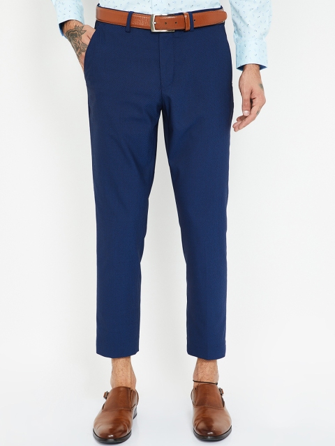 

CODE by Lifestyle Men Blue Slim Fit Solid Cropped Trousers