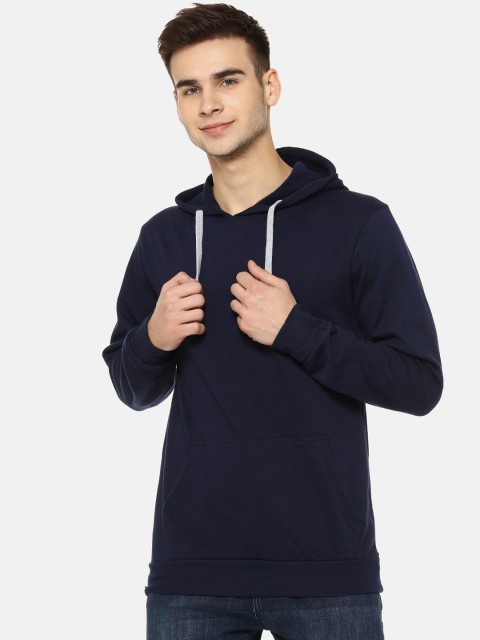 

Campus Sutra Men Navy Blue Solid Hooded Sweatshirt