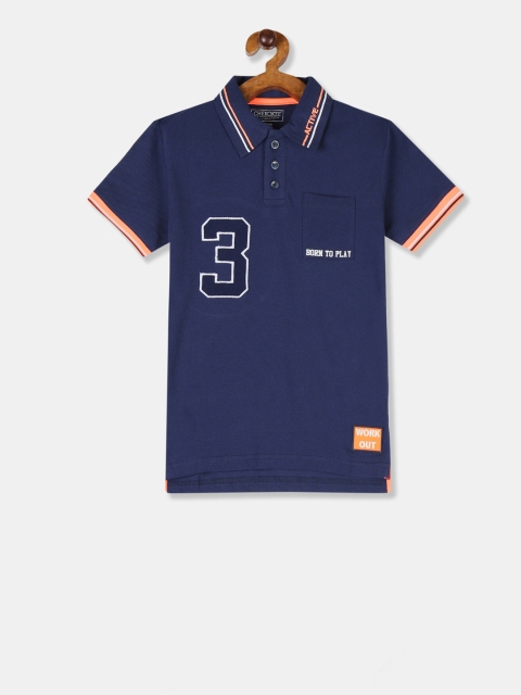 

Cherokee Boys Navy Blue Solid Polo Collar T-shirt