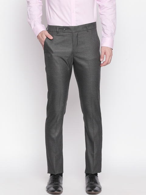 

Solemio Men Grey Regular Fit Self Design Regular Trousers