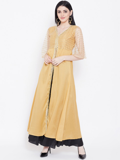 

studio rasa Women Beige & Black Solid Kurti with Sharara