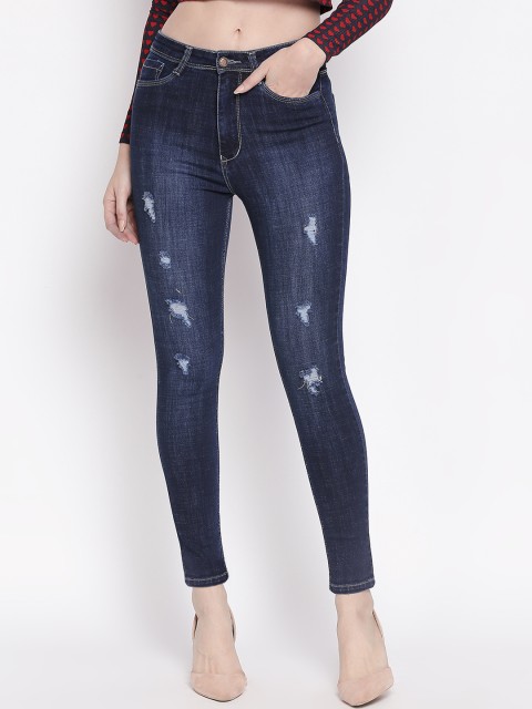 

PURPLE WATER Women Navy Blue Slim Fit High-Rise Mildly Distressed Stretchable Jeans